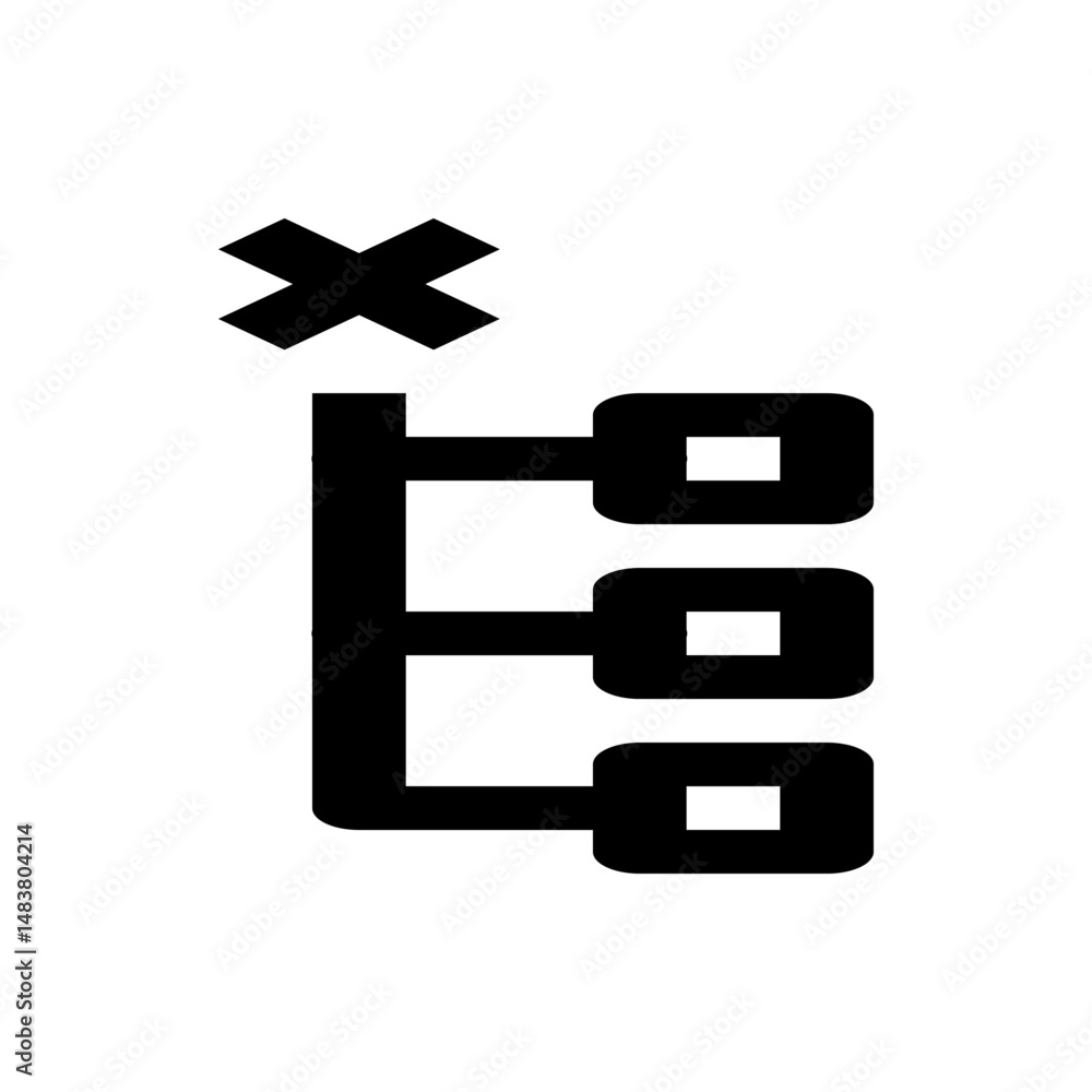 Poster black diagram with an x at the top showing a hierarchy of three rounded square nodes connected by li