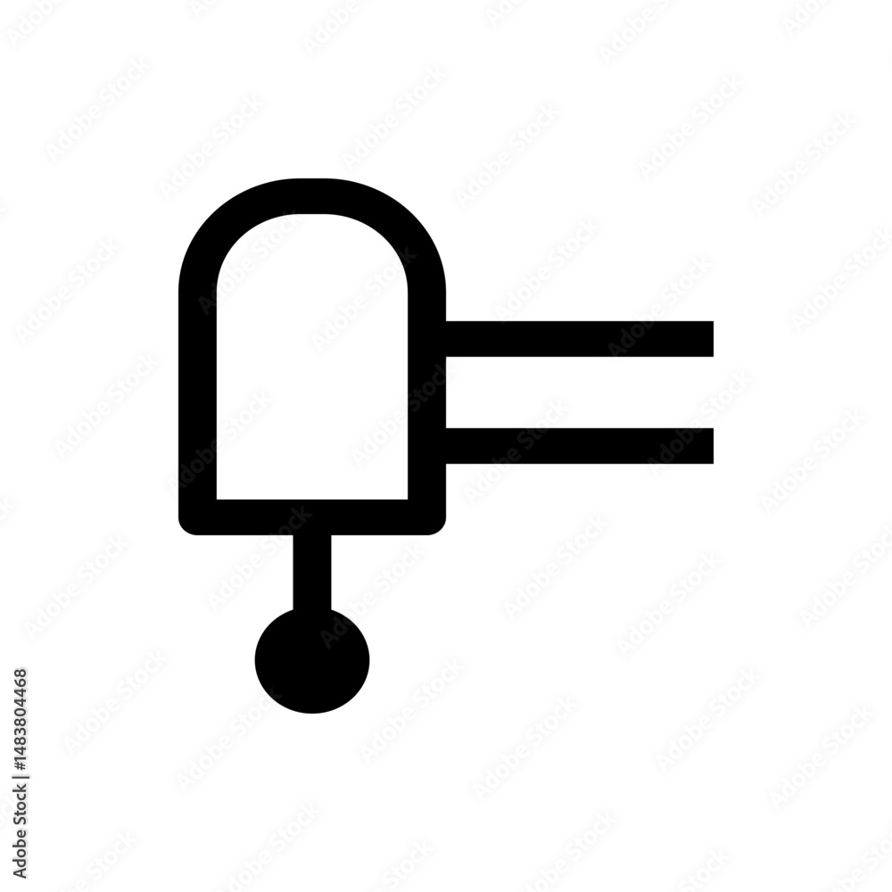 Poster illustration of a light emitting diode with a rounded top and two horizontal lines extending right