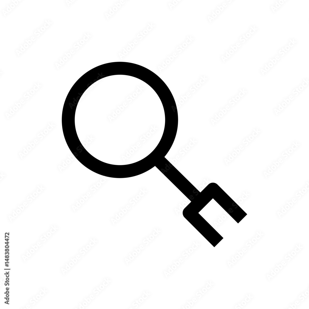 Poster illustration of a magnifying glass with a unique handle design on a white background in simple black