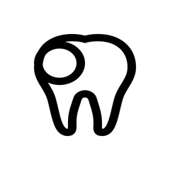 Illustration of a tooth with a cavity depicted as a black circle on a white background in simple style