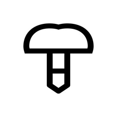 Illustration of a stylized mushroom shape with a thick outline and a pointed base in black and white