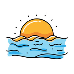 Fototapeta premium sunset at beach icon, sunset at beach vector illustration-simple illustration of sunset at beach, perfect for sunset at beach logos and icons