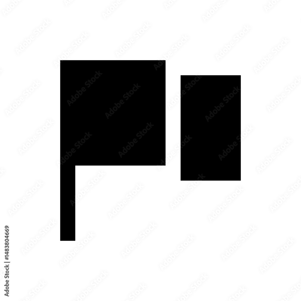 Poster black square with a vertical rectangle and a square with a line extending down forming an l shape 10