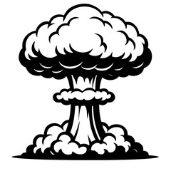 Black Silhouette Mushroom Cloud. Graphic Element Vector Icon Representing Nuclear Explosion, Danger, or War.