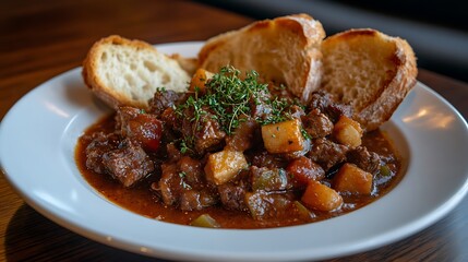 Beef Stew with Vegetables and Crusty Bread
