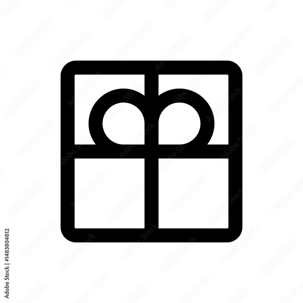 Aufkleber black outline of a gift box with a bow on top in a square frame on a white background simple design
