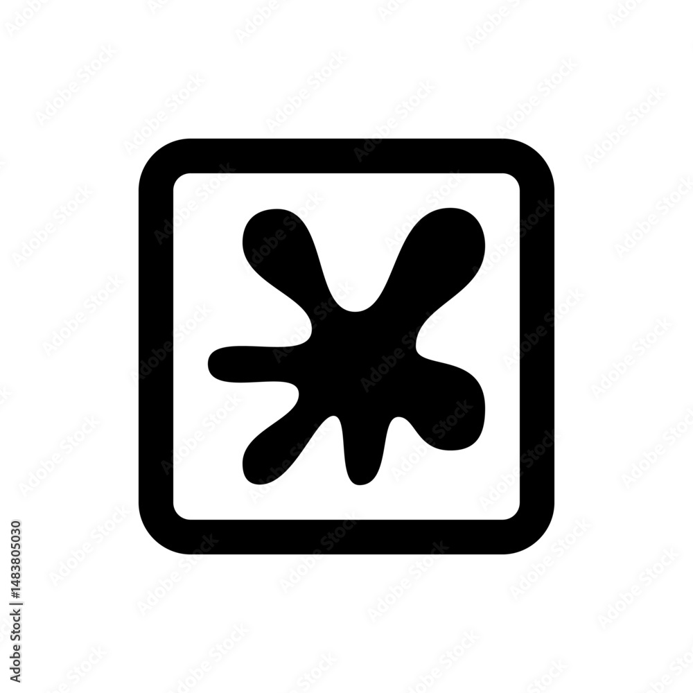 Poster black ink blot with irregular edges inside a rounded square frame on a white background design eleme
