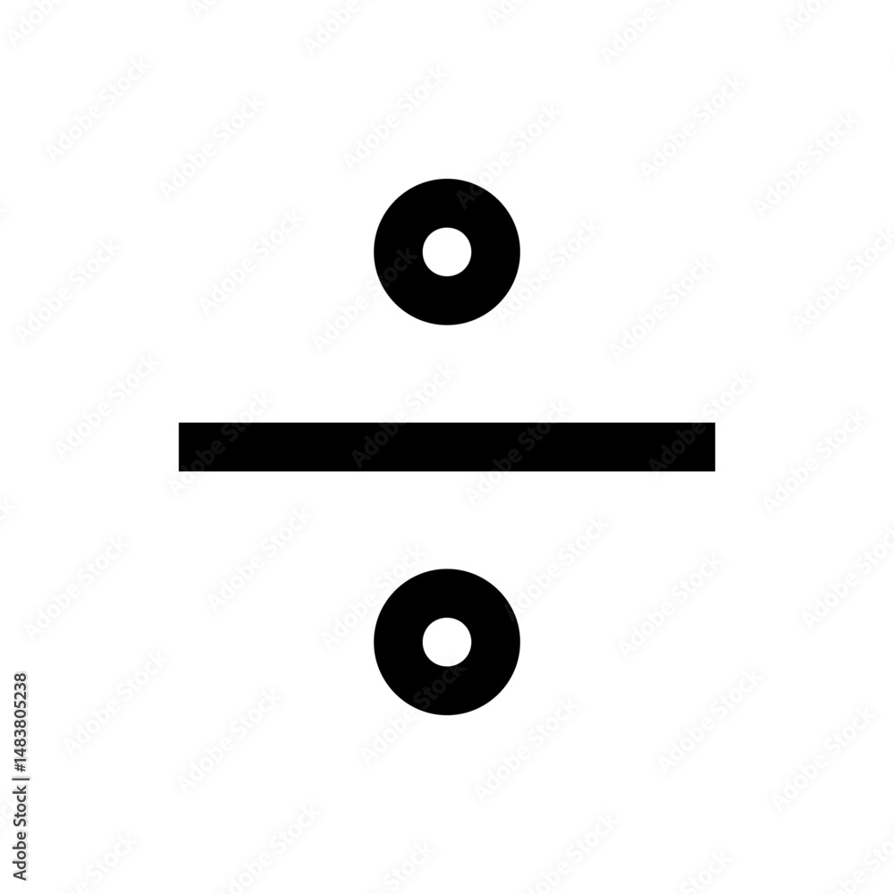 Poster illustration of a division symbol with a horizontal line and two circles above and below it in black