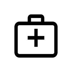 Outline drawing of a medical briefcase with a handle and a plus sign in the center of the briefcase face