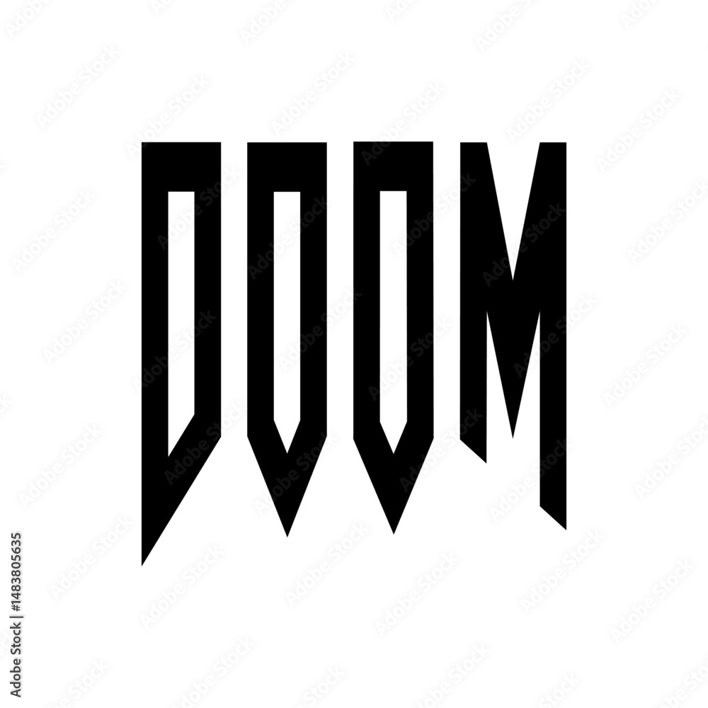 Aufkleber illustration of the word doom in bold black font with distinctive angular and geometric letter shape