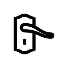Illustration of a black outline door handle with a rectangular backplate and keyhole on a white background