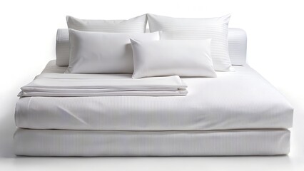  white bed and pillows isolated on white background