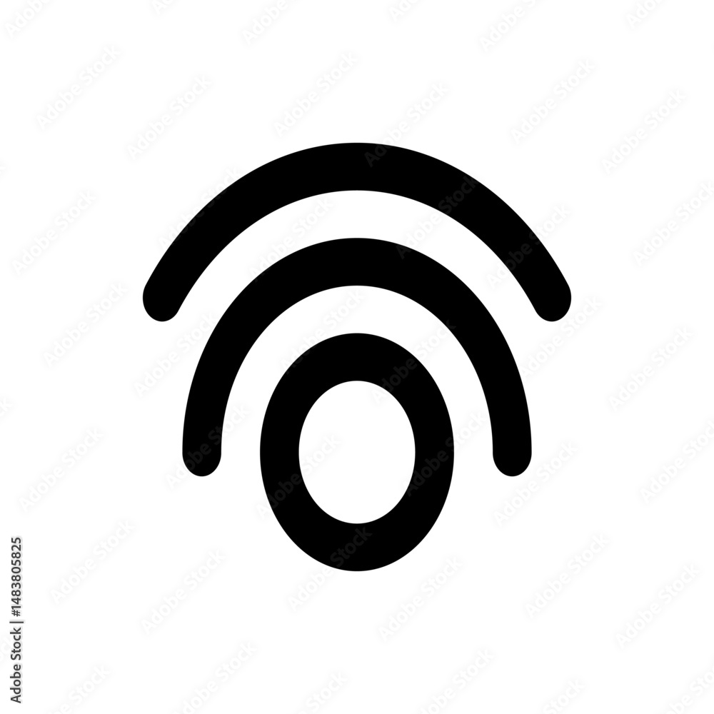 Poster abstract representation of wifi signal with curved lines and a central circle in black and white des