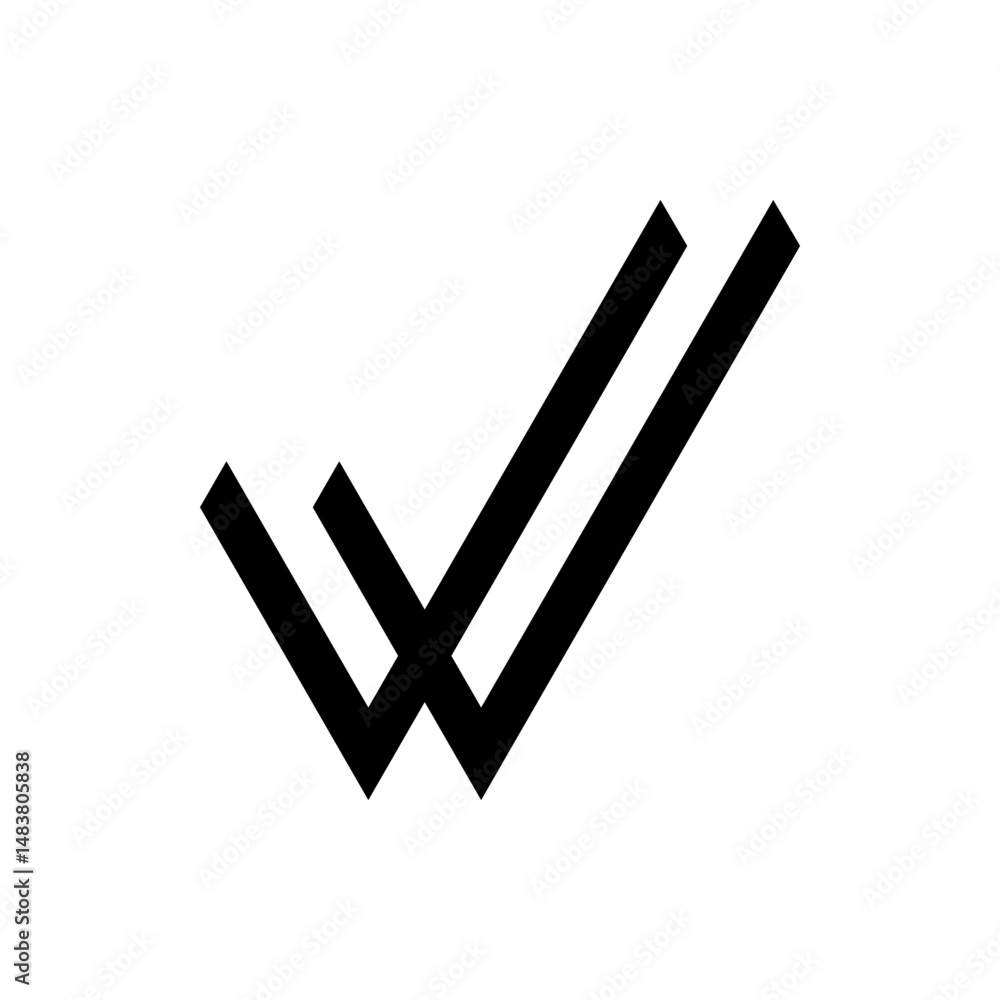 Poster black double check mark icon with bold lines on a white background in a simple graphic design style