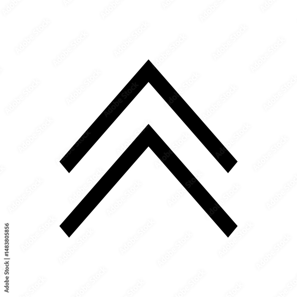 Poster double chevron pointing upwards in bold black lines on a white background indicating direction or na