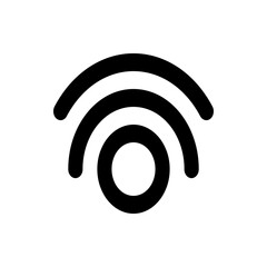 Abstract representation of wifi signal with curved lines and a central circle in black and white design