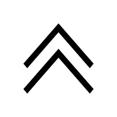 Double chevron pointing upwards in bold black lines on a white background indicating direction or navigation