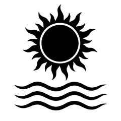 Black Silhouette Sunrise or Sunset. Graphic Element Vector Icon Representing Sun over Water or Horizon.