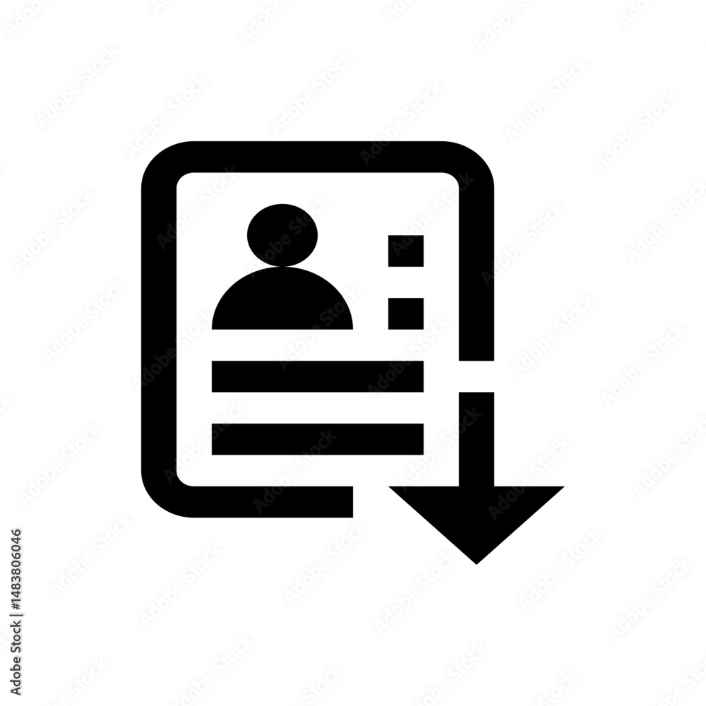 Poster black download profile icon with arrow pointing down and profile information on a white background i
