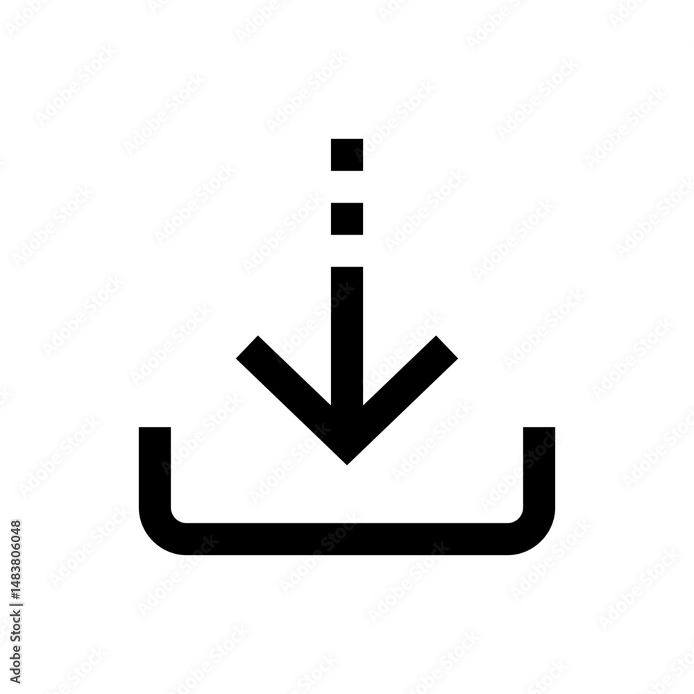Poster illustration of a download icon with a downward pointing arrow and a box with a dashed line above it