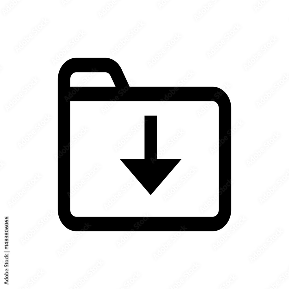 Poster a folder icon with a downward arrow indicating a download action in a simple black and white design 