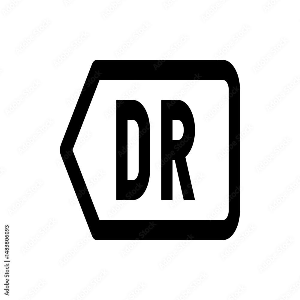 Poster illustration of a backspace key with the letters dr inside a rounded rectangle in black and white co