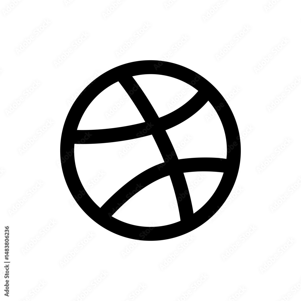 Poster black and white graphic illustration of a circular shape with curved lines intersecting within the c