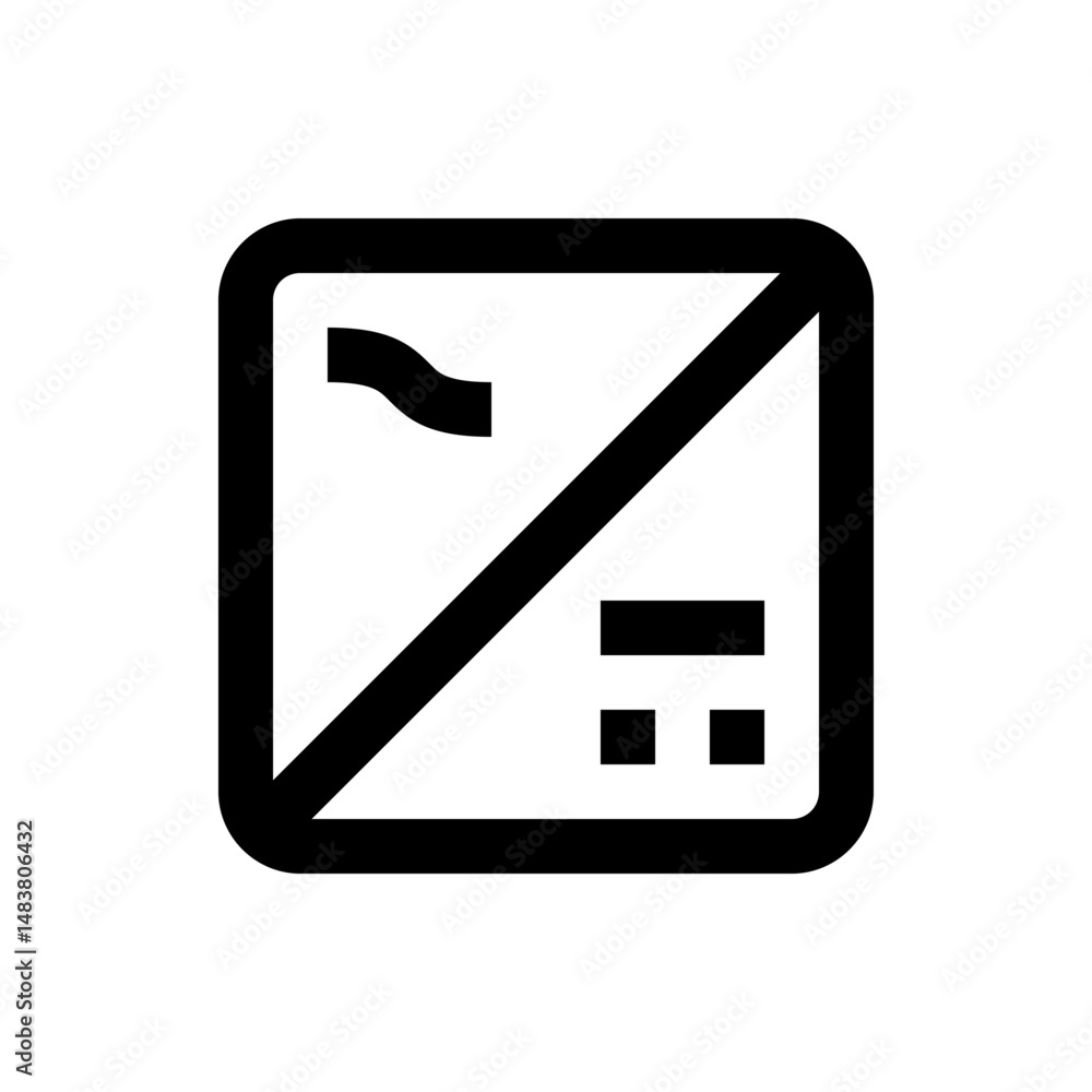 Poster square icon divided diagonally with a curved line and rectangles inside a rounded square border desi