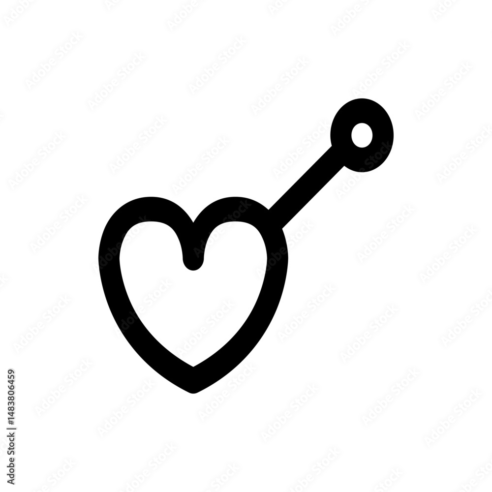 Poster a simple black and white drawing of a heart shaped pendant with a circular loop attachment design el