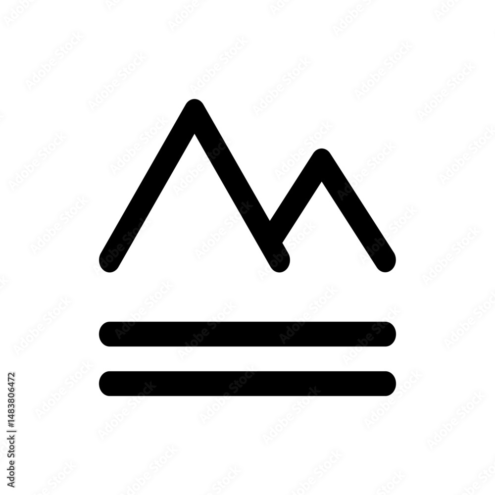Poster illustration of two mountain peaks above two horizontal lines in a simple minimalist style design co