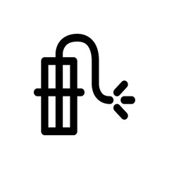 Illustration of a black dynamite stick with a lit fuse on a white background in a simple line drawing