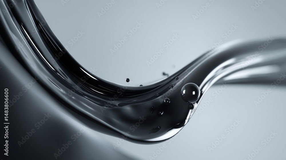Poster elegant abstract representation of flowing liquid with smooth curves and reflections.