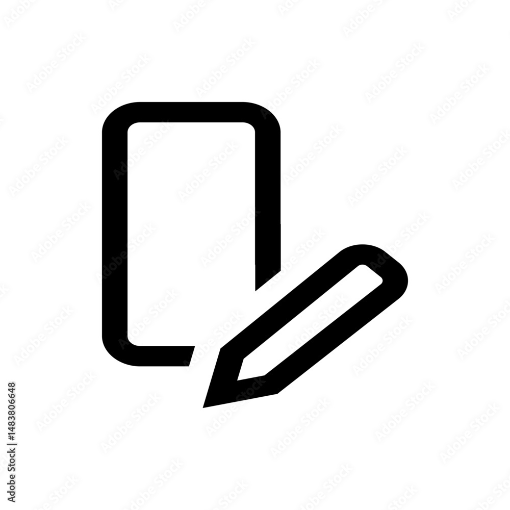 Aufkleber illustration of a rectangular shape with rounded corners and a pencil icon on a white background vie