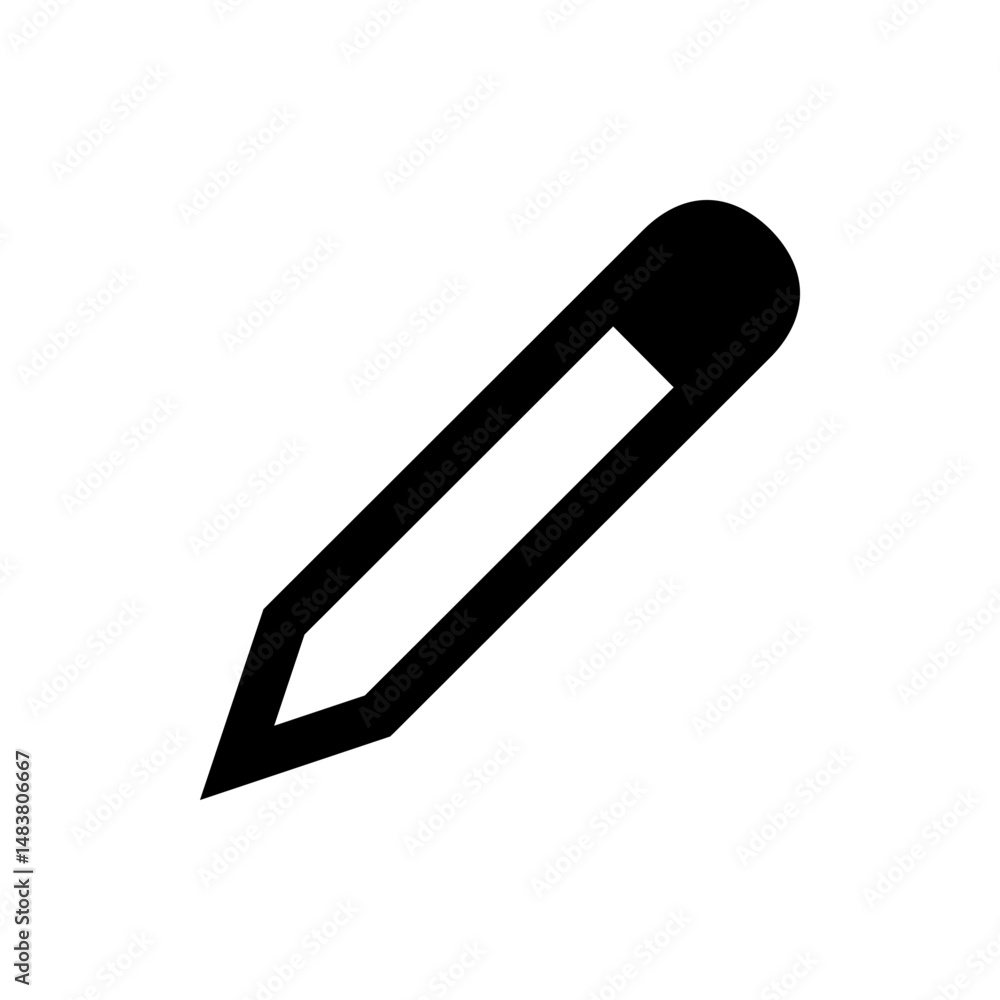 Poster a simple black and white graphic illustration of a pencil with a pointed tip and a rectangular erase