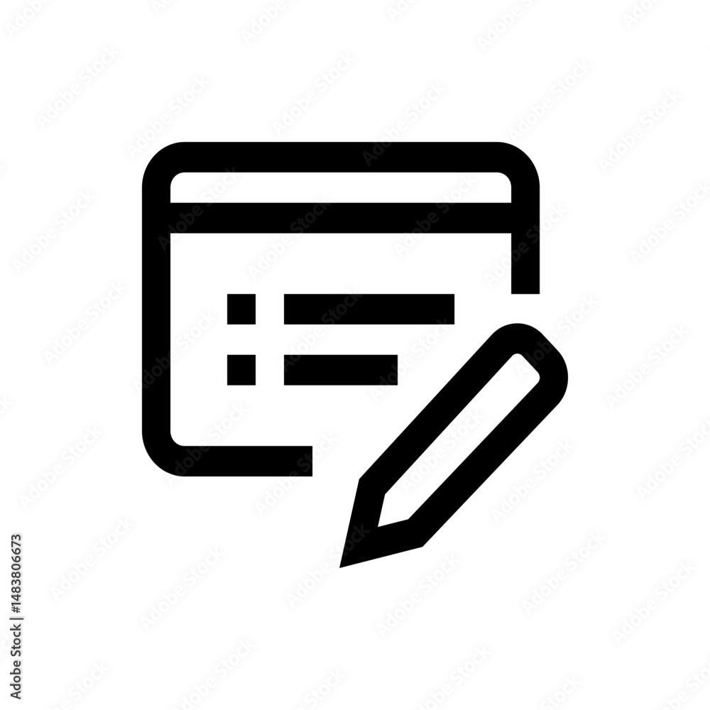 Aufkleber black and white icon showing a document with lines and a pencil for editing or writing on the page i
