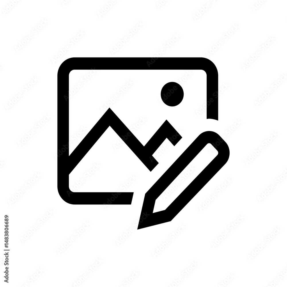 Poster picture edit icon showing a landscape within a frame and a pencil editing tool on the bottom right s