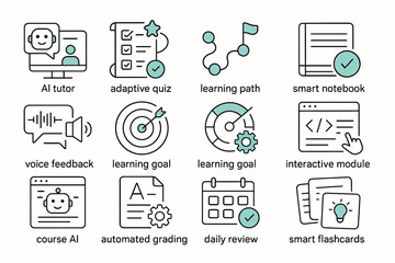 Educational tools icons featuring ai tutor, adaptive quiz, and learning path