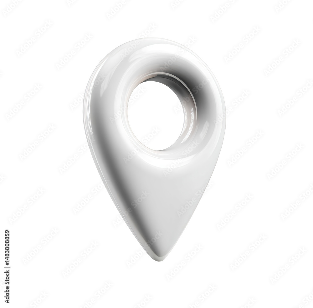 Poster glossy white map pin isolated on transparent background for navigation