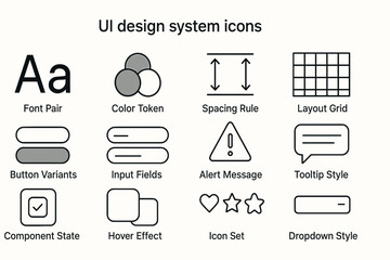 Ui design system icons and elements for interface development