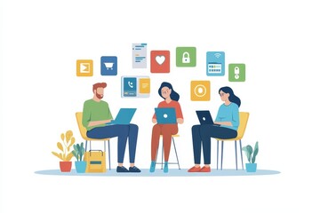 Programmers cooperating at IT company developing apps. People business work office concept