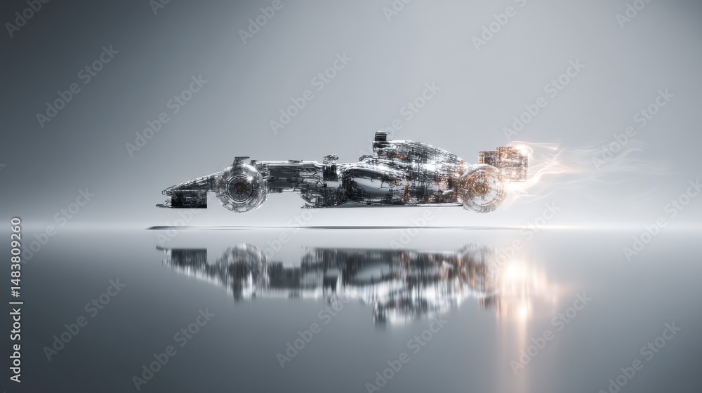 Poster futuristic vehicle design with sleek lines and dynamic motion effects.