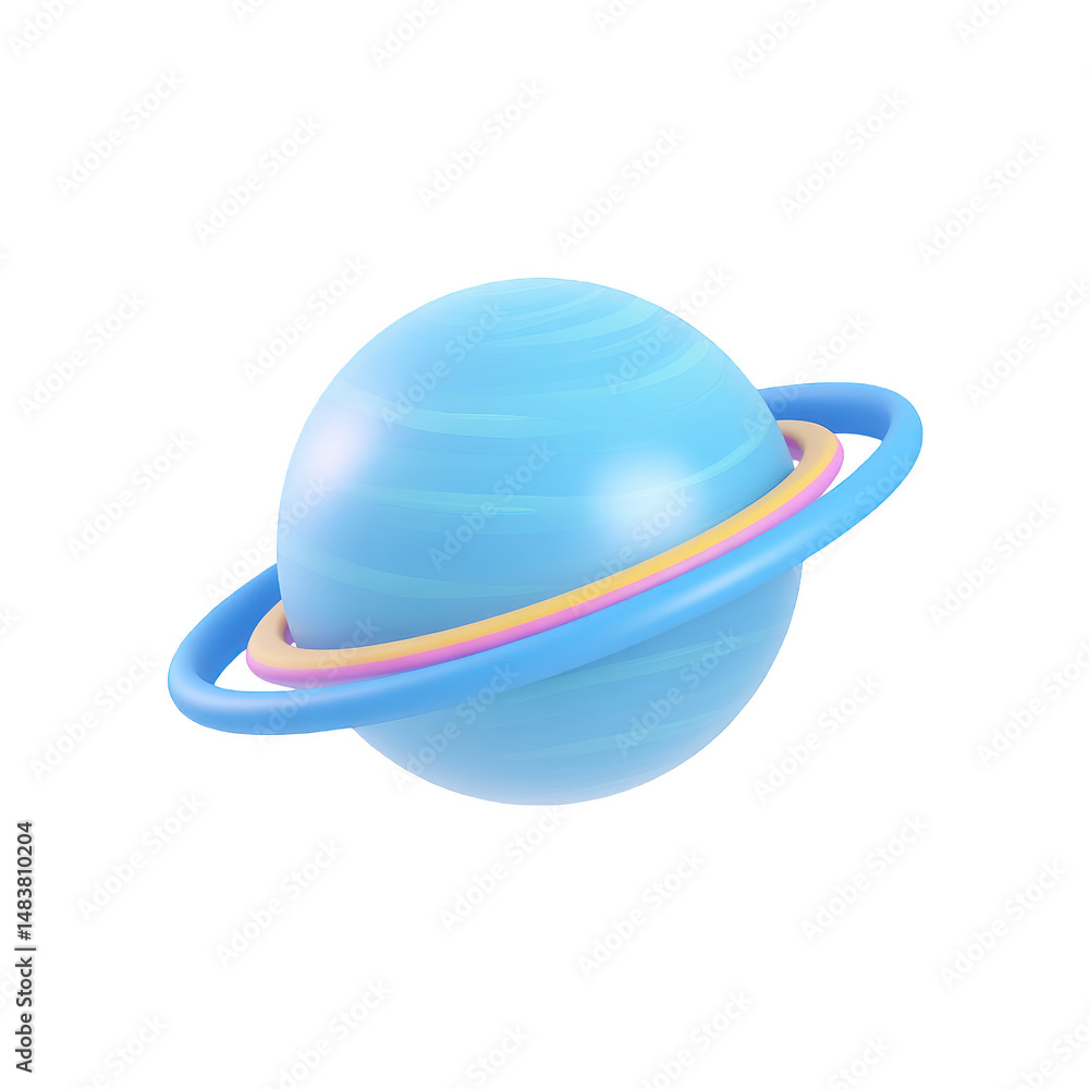 Poster blue planet with ring isolated on transparent background in 3d render