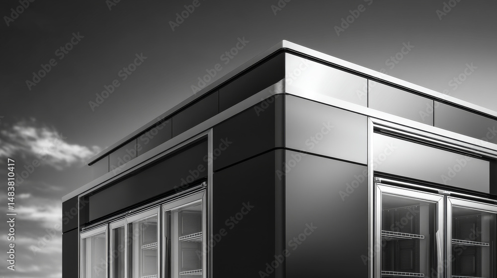 Poster modern architectural design captured in striking monochrome tones and sharp angles.