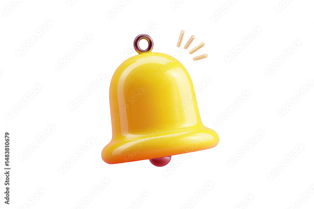 Poster yellow notification bell isolated on transparent background in 3d render