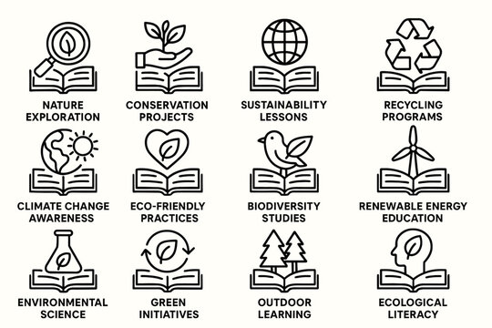 Environmental icons highlighting conservation and sustainability initiatives