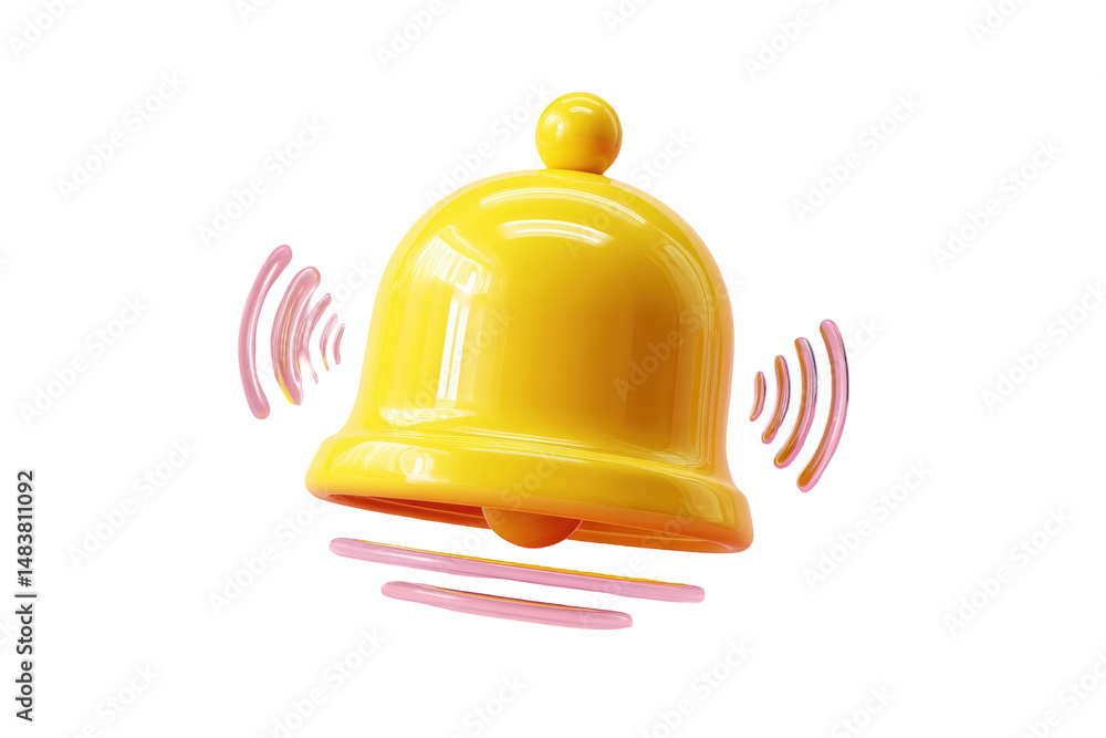 Poster yellow notification bell with sound waves isolated on transparent background