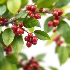 Coffee Plants Vector Clipart, Isolated Botanical Illustration, Green Leaves and Red Coffee Cherries, Modern Flat Design