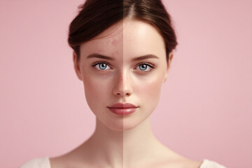 Before and After facial beauty transformation with freckle treatment.