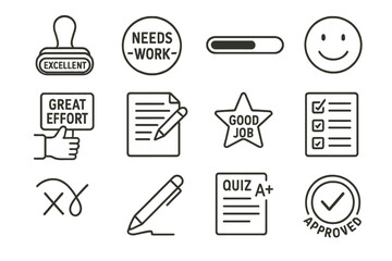 Vector icons of achievement and feedback: excellence, progress, approval