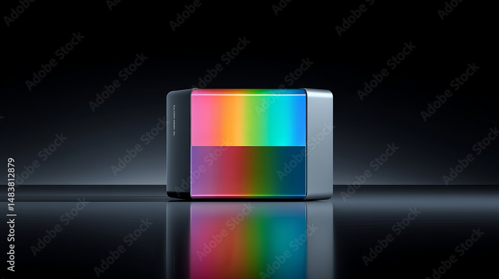 Poster showcase of a modern device displaying vibrant color spectrum.
